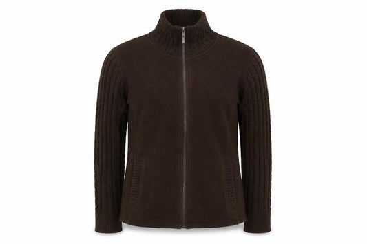 Front view of Klass women’s brown fleece jacket, size L