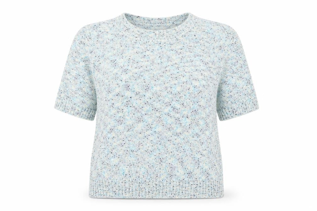 Front view of M&Co women’s blue knit jumper, size UK 18