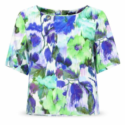 Roman Womens Blue Floral  Basic T-Shirt Size 10  - Green