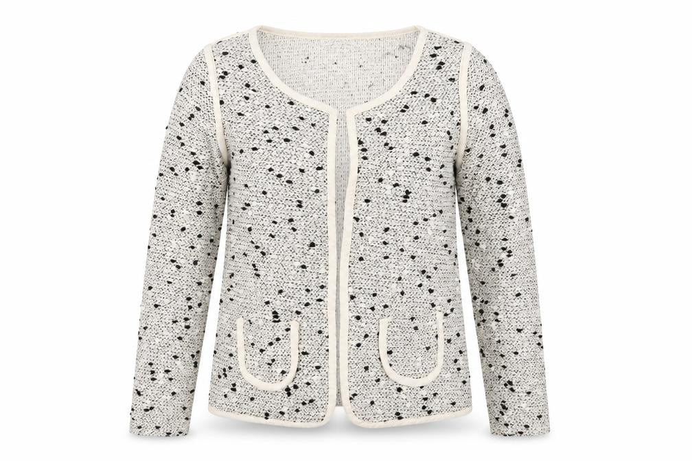 Front view of Papaya women’s grey polka dot jacket blazer, size UK 10