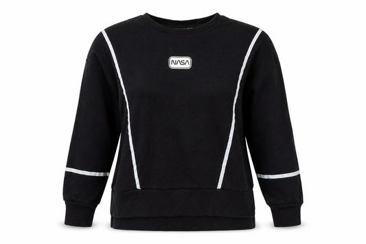 Front view of Primark women’s black jersey pullover sweatshirt, size UK 12, - nasa