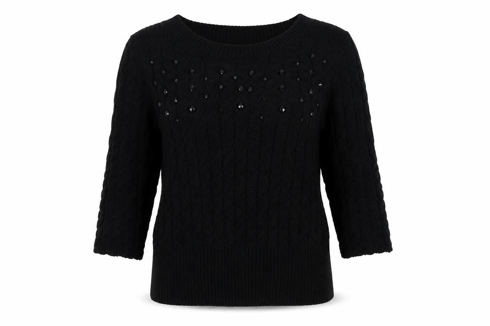 Front view of Per Una women’s black knit jumper, size UK 12