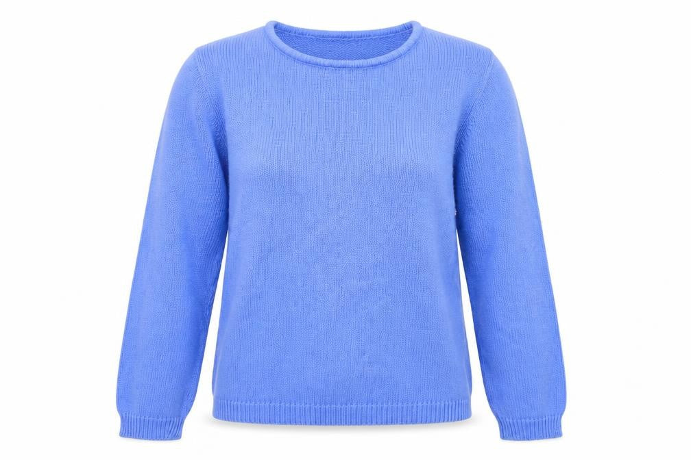Front view of ISLE women’s blue knit jumper, size UK 10