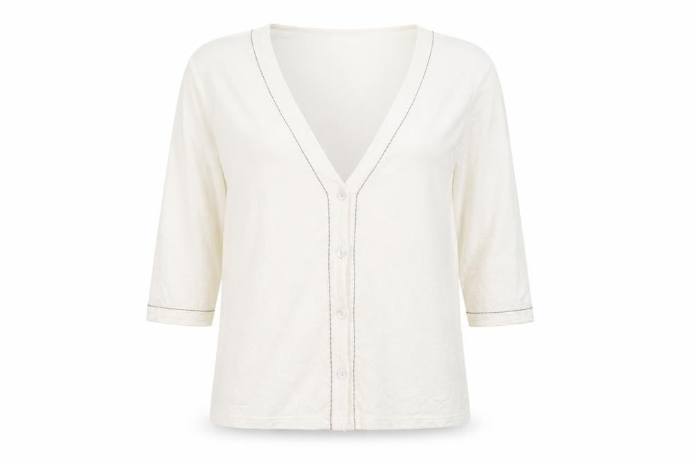 Front view of Natural women’s beige cardigan jumper, size 2XL