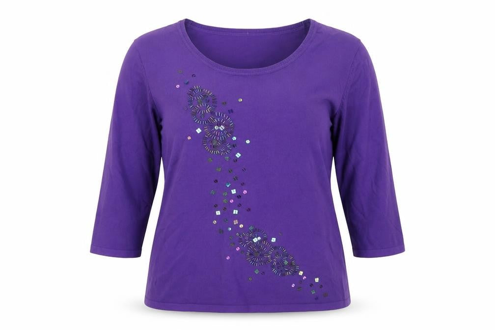 Front view of Signature women’s purple basic t-shirt, size L