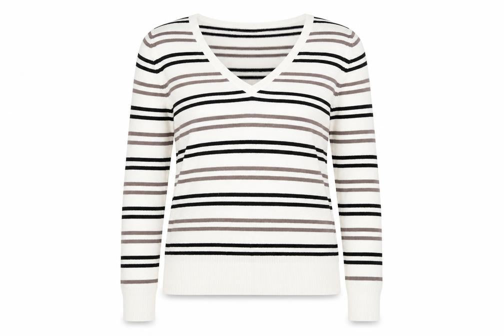 Front view of Dorothy Perkins women’s ivory striped jumper, size UK 12