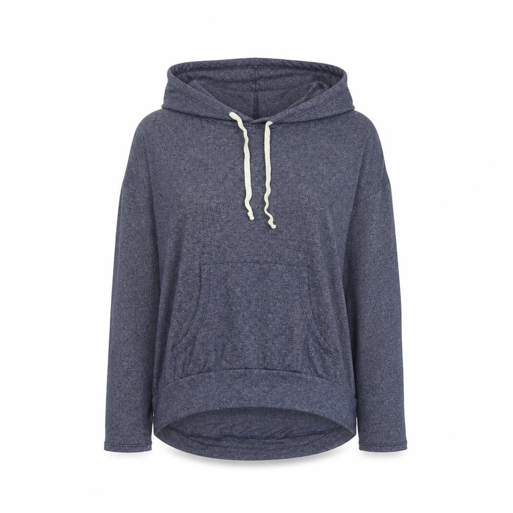 Front view of Acemi women’s blue pullover hoodie, size M