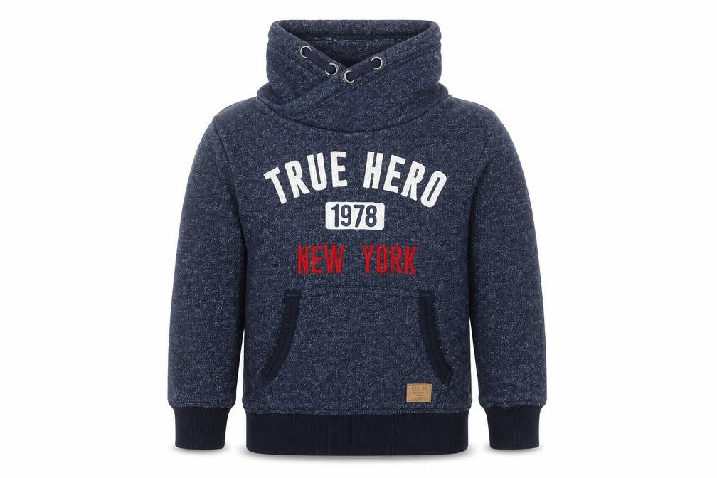 Front view of H&M boys’ blue pullover sweatshirt, size 2-3, years - hero