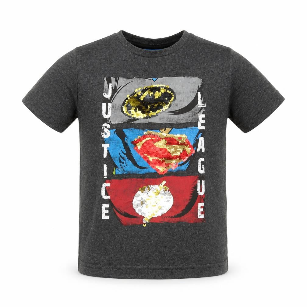 Front view of Next boys’ grey basic t-shirt, size 4, years - justice league