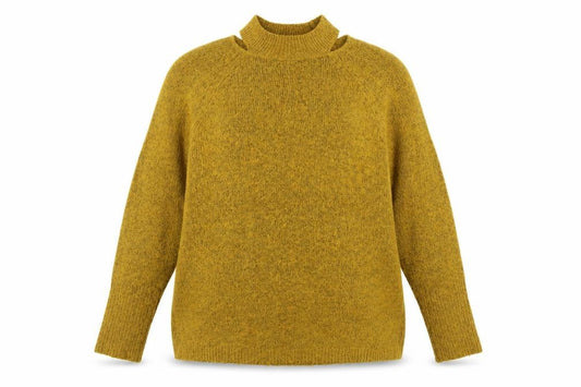 Front view of F&F women’s yellow knit jumper, size UK 12