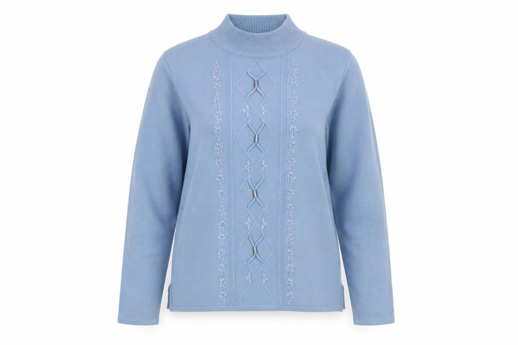 Front view of Ann Marie women’s blue knit jumper, size M