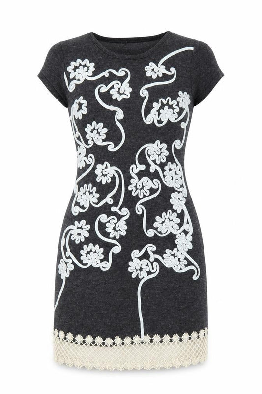 Front view of Select women’s grey floral a-line, size UK 8
