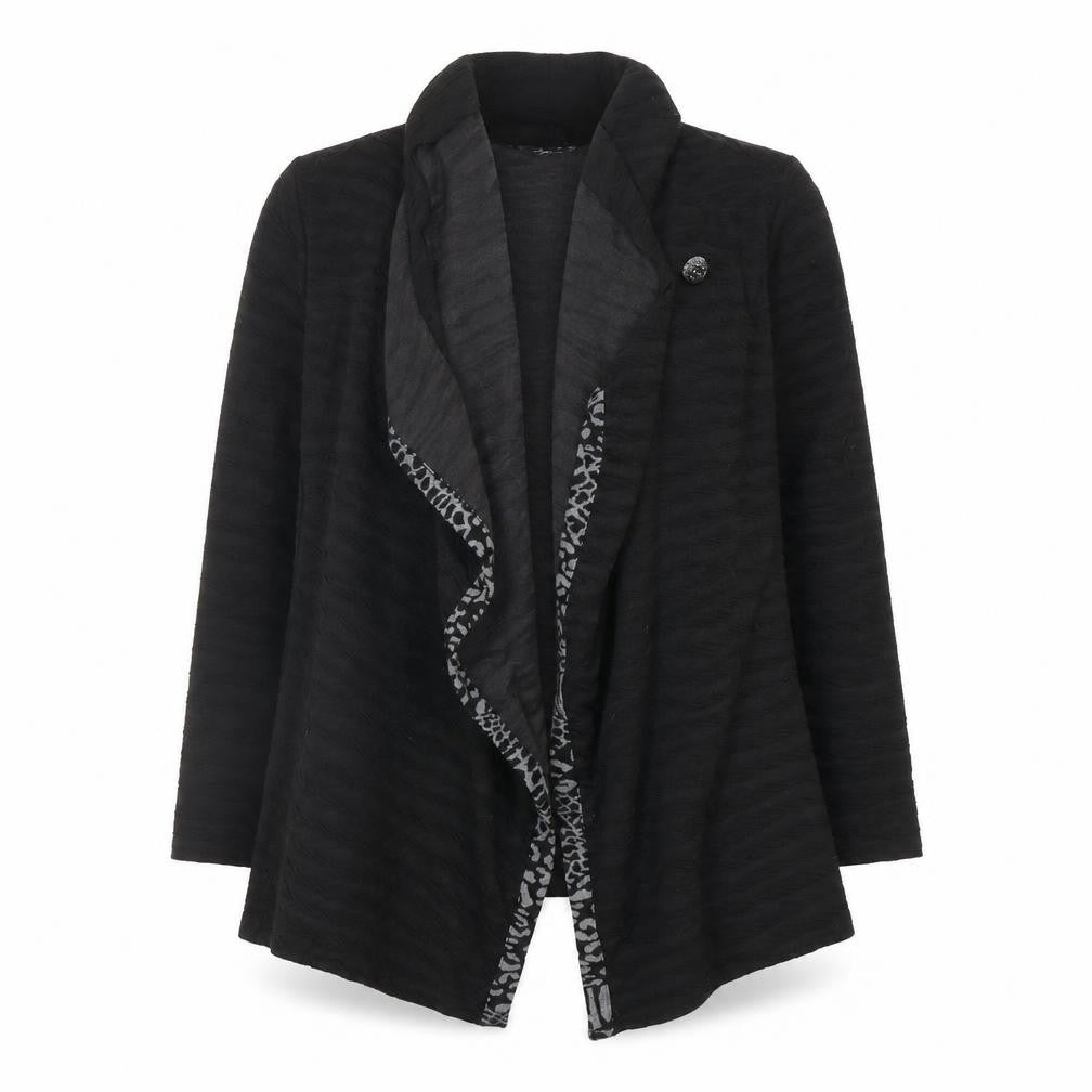 Front view of Sophie women’s black cardigan jumper, size UK 10