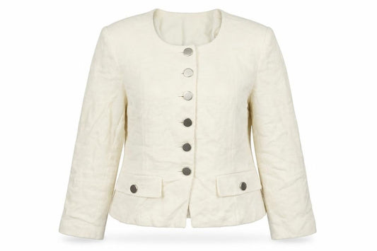 Front view of Mode women’s white jacket blazer, size UK 12