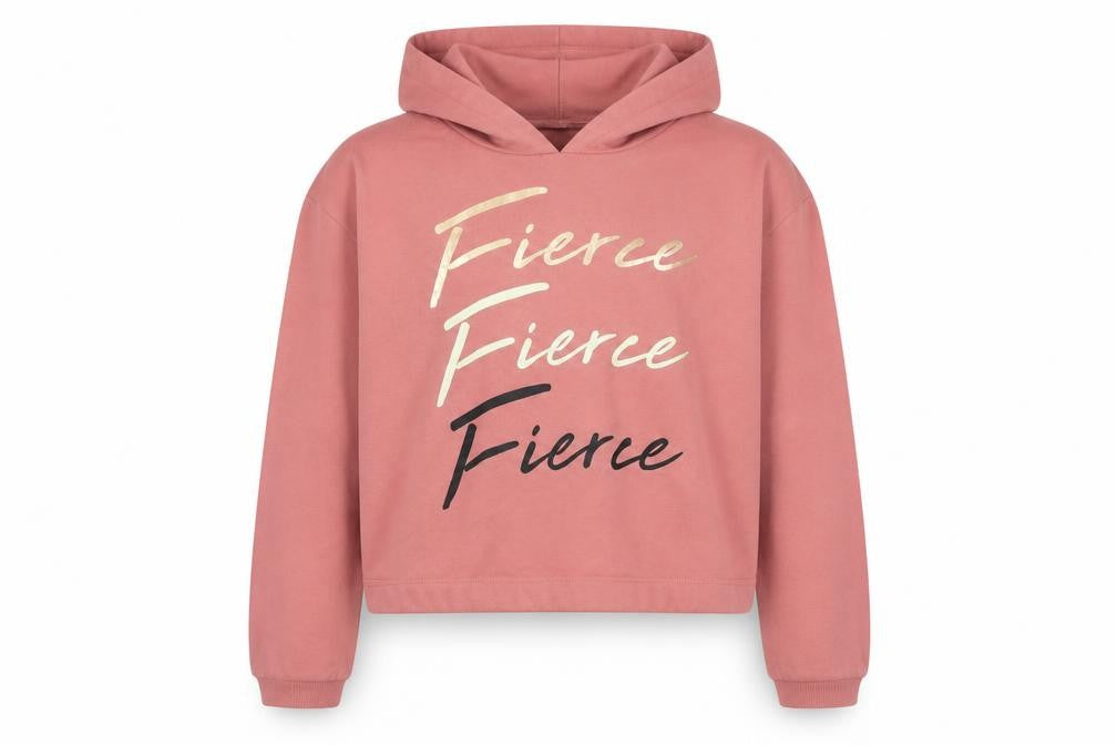 Front view of Studio girls’ pink pullover hoodie, size 14-15, years