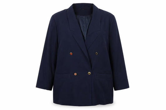 Front view of Preworn women’s blue jacket blazer, size UK 18