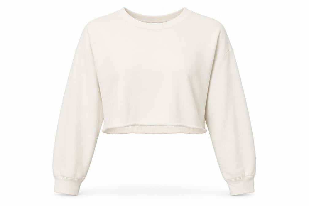 Front view of PRETTYLITTLETHING women’s white pullover sweatshirt, size UK 6