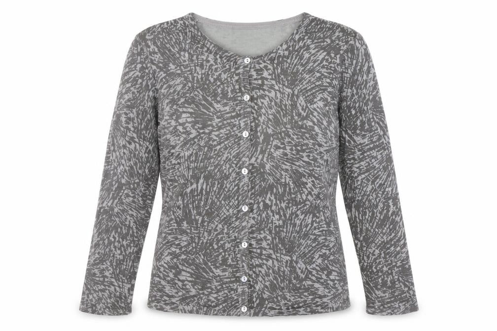 Front view of Bonmarché women’s grey geometric jumper, size S