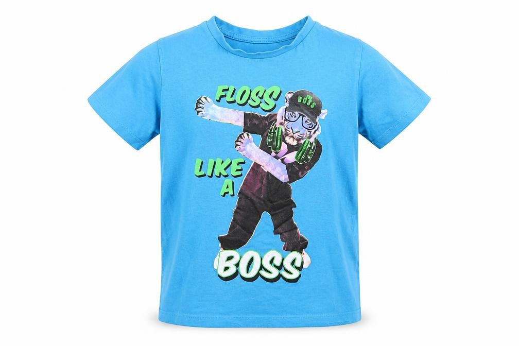 Pep & Co Boys Blue Animal Print  Basic T-Shirt Size 7-8 Years  - Floss like a boss