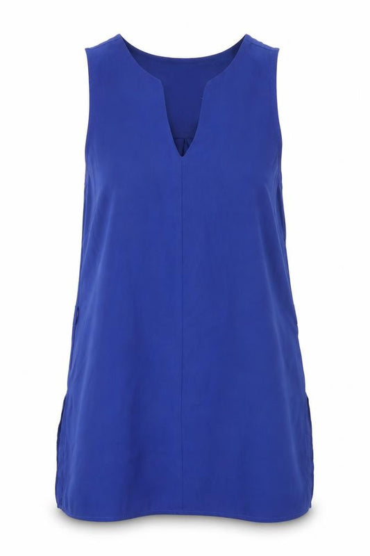 Front view of New Look women’s blue basic tank, size UK 8