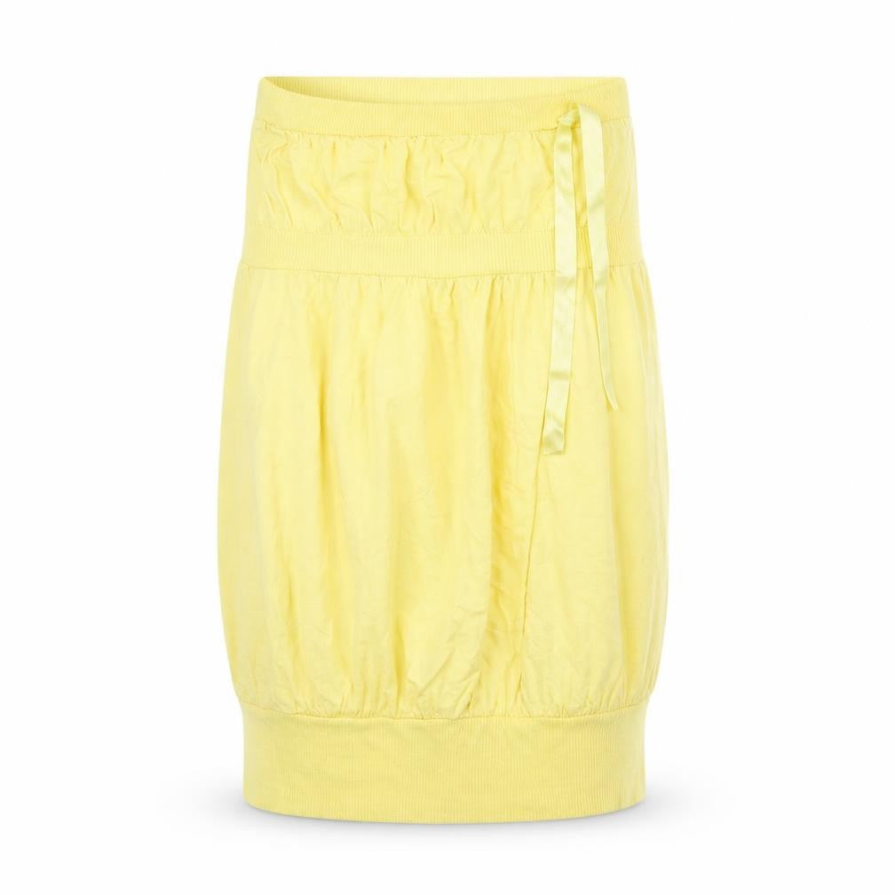 Front view of Quiz women’s yellow a-line, size UK 14