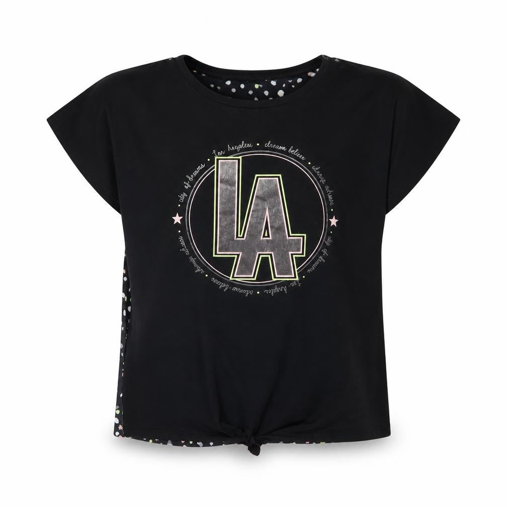George Girls Black   Basic T-Shirt Size 8-9 Years  - Tie detail