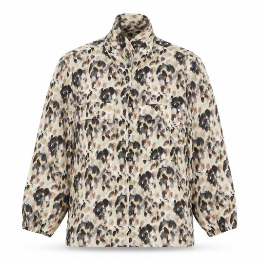Front view of Tu women’s beige geometric basic button-up, size UK 8