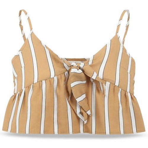 Miss Selfridge Womens Beige Striped  Cropped T-Shirt Size 6