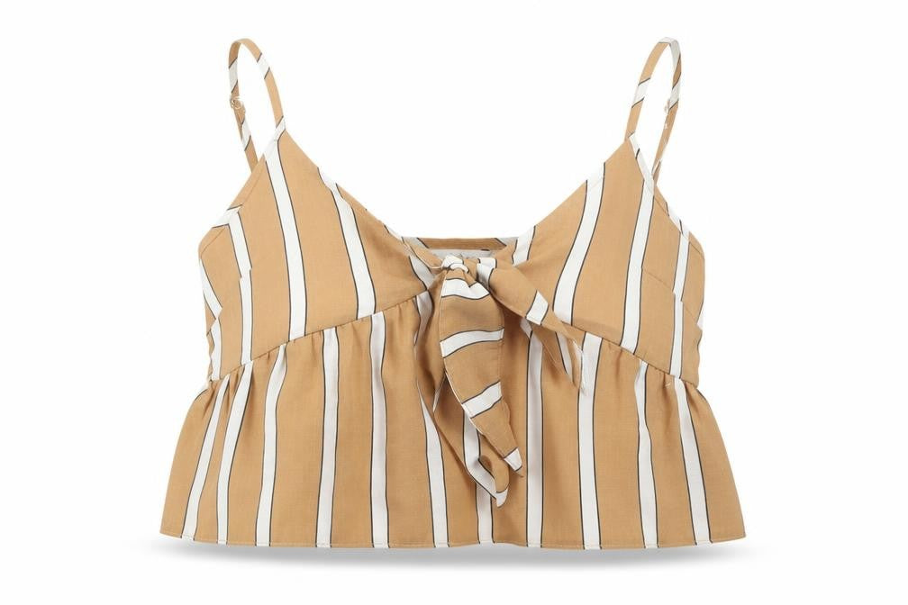 Miss Selfridge Womens Beige Striped  Cropped T-Shirt Size 6