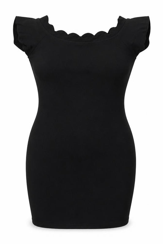 Front view of Boohoo women’s black mini, size UK 10