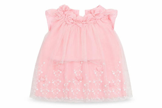 Front view of F&F girls’ pink floral a-line, size 12-18, months