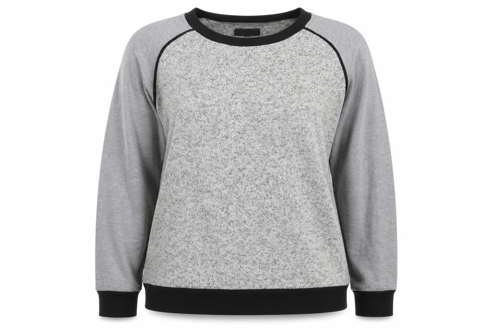 Front view of women’s grey pullover sweatshirt, size UK 12