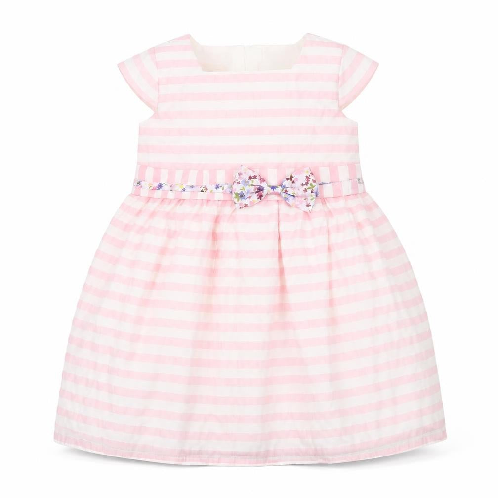 Brums Girls White Striped  Fit & Flare  Size 9-12 Months