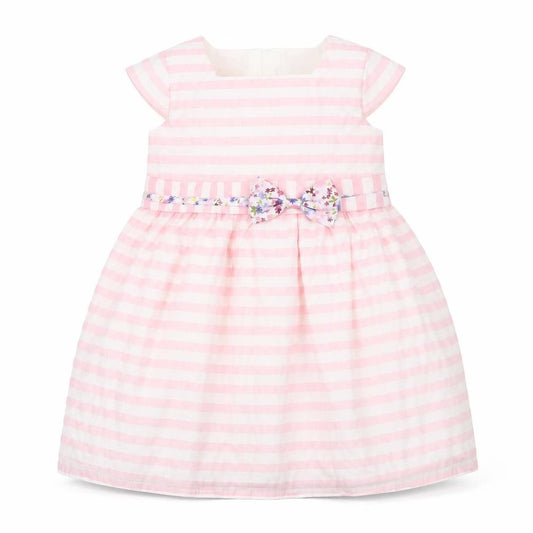 Front view of Brums girls’ white striped fit & flare, size 9-12, months