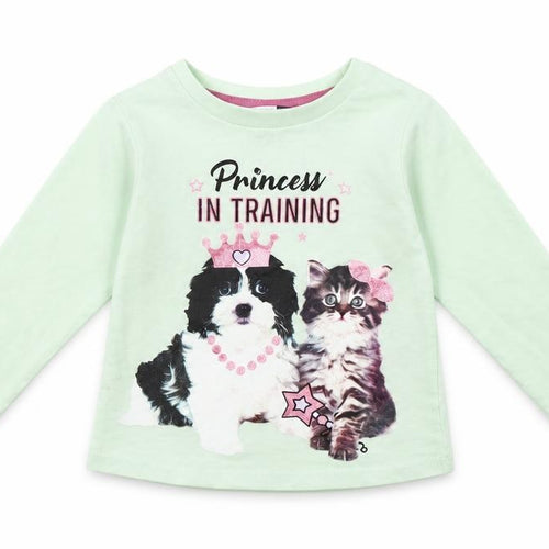 Pep & co Girls Green   Basic T-Shirt Size 9-12 Months  - Cat and Dog