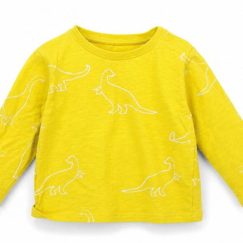 Marks and Spencer Boys Yellow Geometric Jersey Basic T-Shirt Size 9-12 Months  - Dinosaur