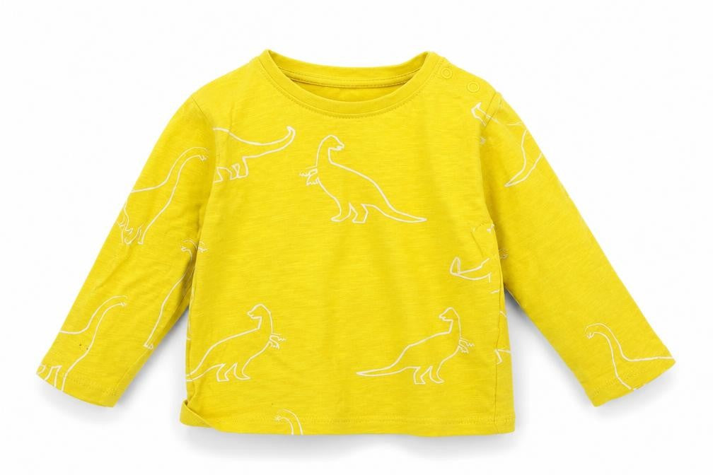 Marks and Spencer Boys Yellow Geometric Jersey Basic T-Shirt Size 9-12 Months  - Dinosaur