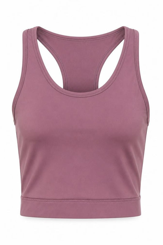 Front view of ASOS women’s purple jersey basic tank, size UK 8