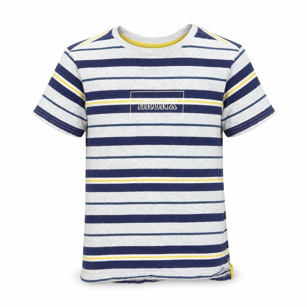 Front view of George boys’ grey striped basic t-shirt, size 8-9, years