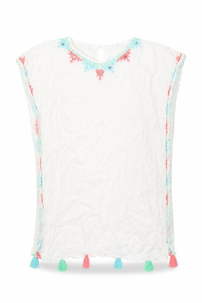 Front view of Matalan boys’ white kimono button-up, size 6, years