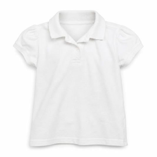 Front view of George girls’ white basic polo, size 5-6, years - school