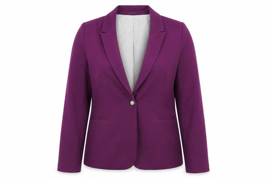 Front view of BHS women’s purple jacket suit, size UK 16