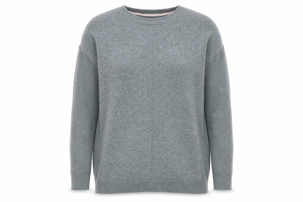 Front view of AKINI women’s grey knit jumper, size S