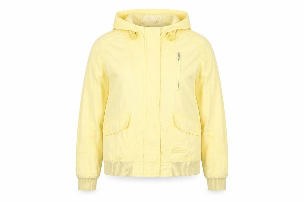 Front view of YISHION SPORTS women’s yellow jacket coat, size M