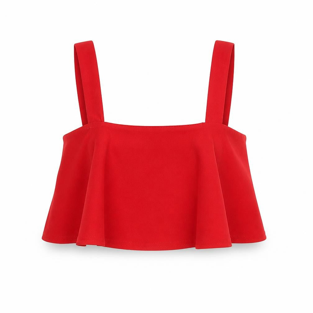 Front view of PRETTYLITTLETHING women’s red cropped blouse, size UK 8