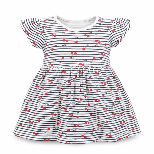 Primark Baby White Striped  Fit & Flare  Size 12-18 Months  - Cherries