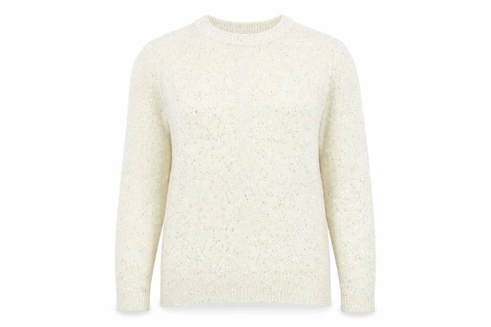 Front view of AKD-A-WEST women’s beige knit jumper, size UK 14