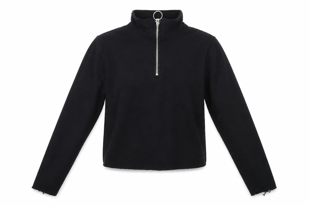 Front view of Topshop women’s black pullover sweatshirt, size UK 6