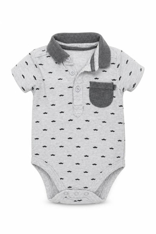 Front view of George Baby Grey Geometric Babygrow One-Piece, size 3-6, Months