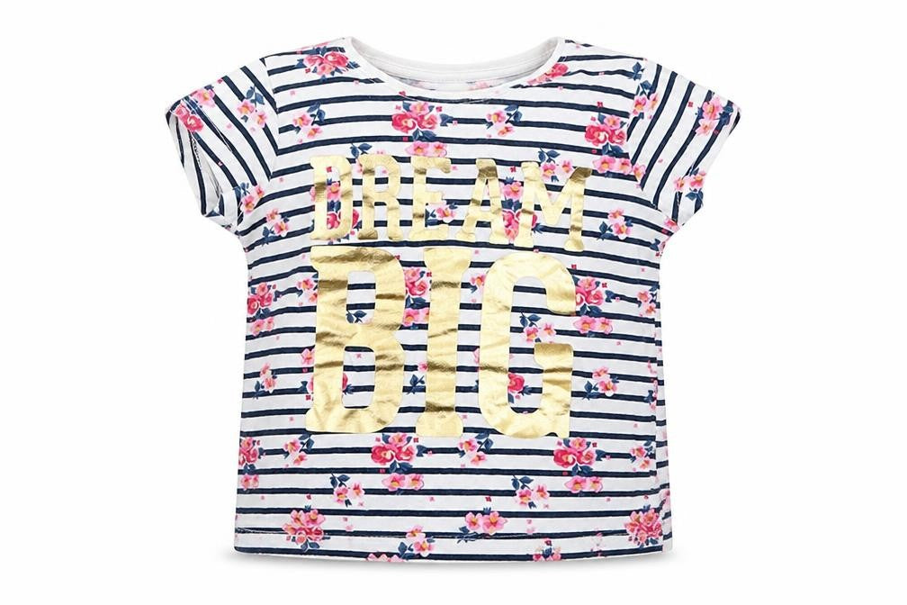 Front view of Primark girls’ white striped basic t-shirt, size 2, years